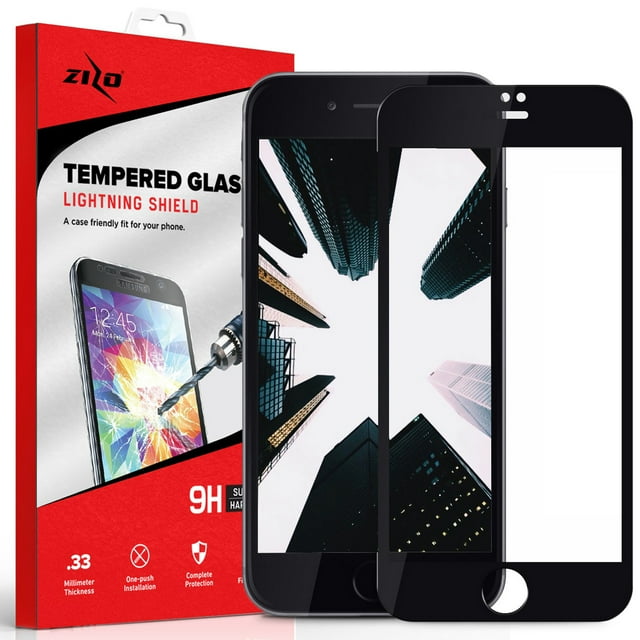 ZIZO Full Covered Edge to Edge Tempered Glass Screen Protector For iPhone SE (2020) / iPhone 8 / iPhone 7 - Black