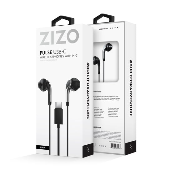 ZIZO Wired USB Type C Headphones with Built-In Mic and Volume Control - Black