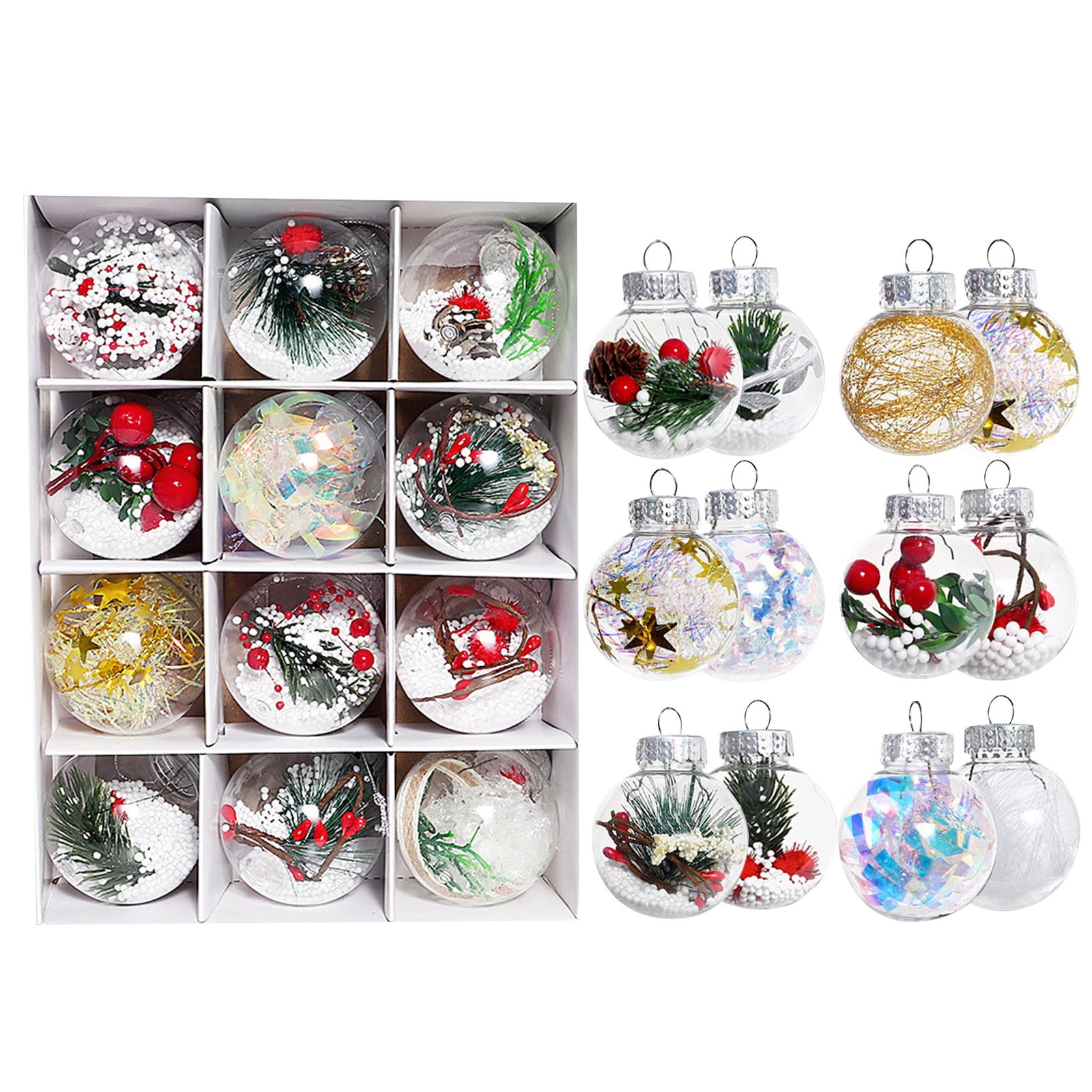 LoveInUSA Clear Plastic Ornaments, 24 pcs （2.36 inch Fillable Christmas  Tree Ornaments Clear Plastic Christmas Balls for Christmas Tree Wedding  Party