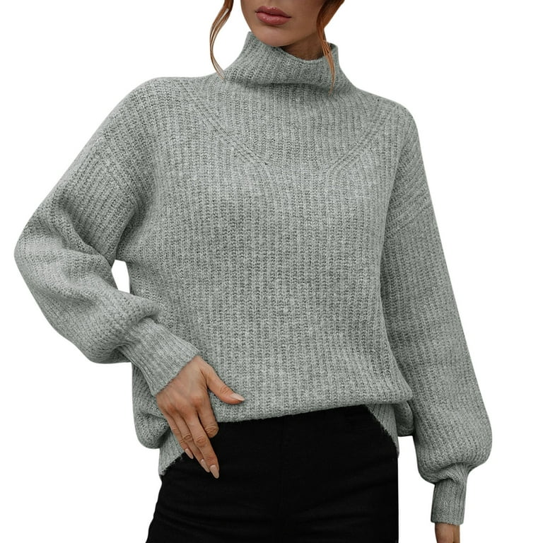 ZIZOCWA Black Knit Sweater Random Sweatshirts Women Solid Crochet Splice  Long Sleeve Turtleneck Sweater Pullover Puff Sleeves Tops Cotton Short  Sleeve
