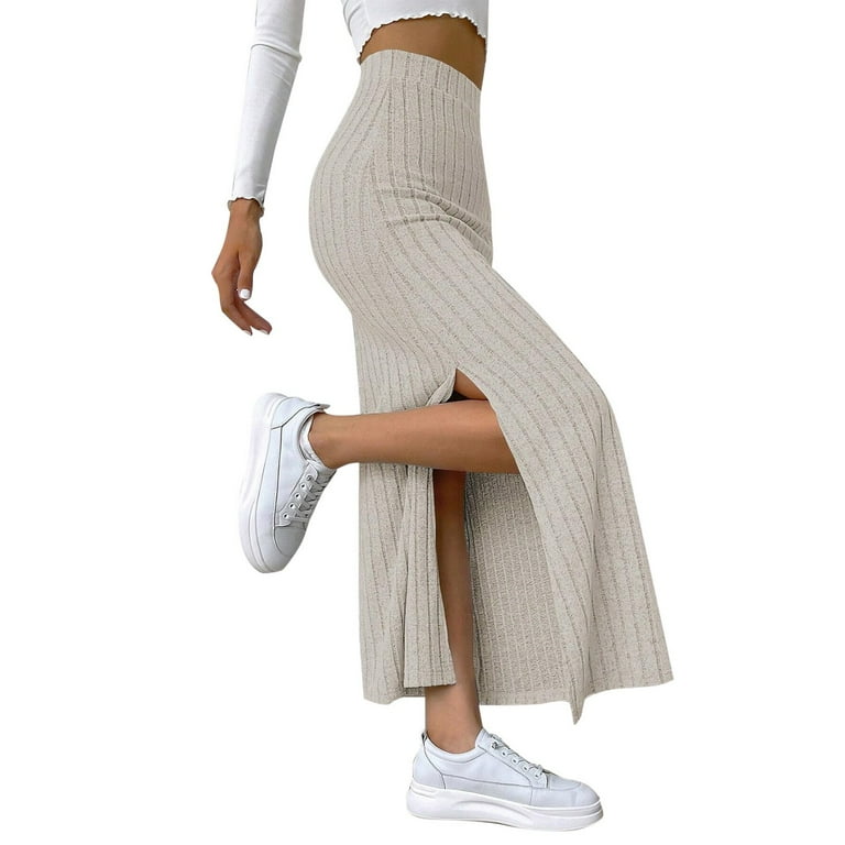 Striped High Waist Side Slit Female Skirt Striped High Waist Side Slit Female Skirt