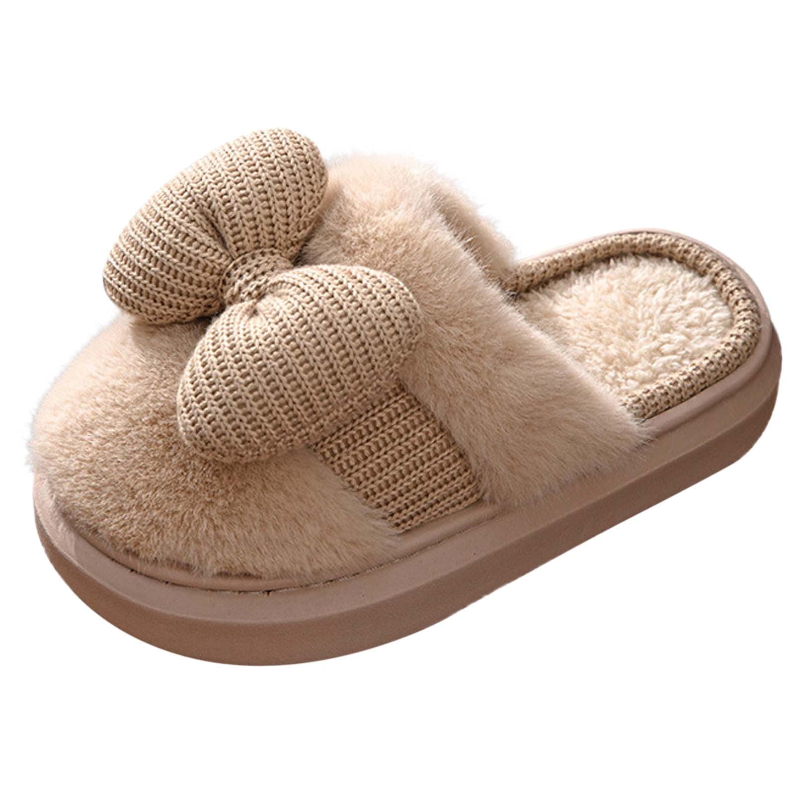 ZIZOCWA Cute Bow Womens Slippers for Bedroom Indoor Thicken Warm Flat Bottom Plush Cotton Memory ...