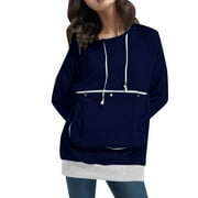 ZIZOCWA Cute Oversized Sweatshirt for Women Solid Color Cotton Comfy Loose Fit Hoodies with Pockets Casual Pullover Drawstring BU1 SizeL