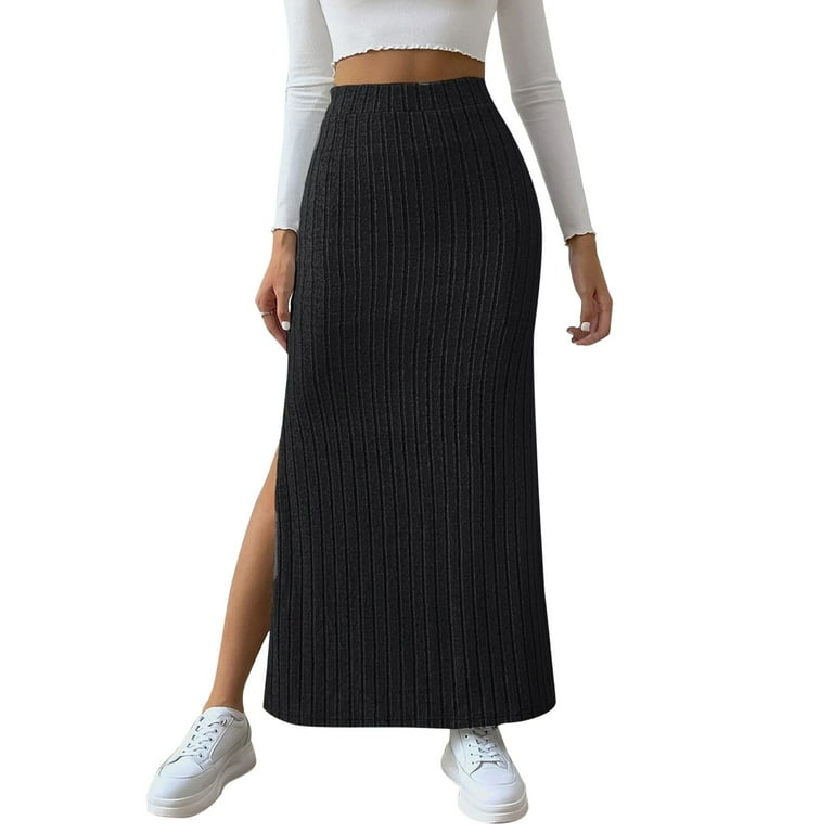 Striped High Waist Side Slit Female Skirt Striped High Waist Side Slit Female Skirt
