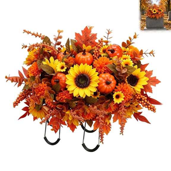ZIZOCWA Fall Cemetery Headstone Flower Saddles for Grave Artificial Memorial Bouquets Outdoor Decor