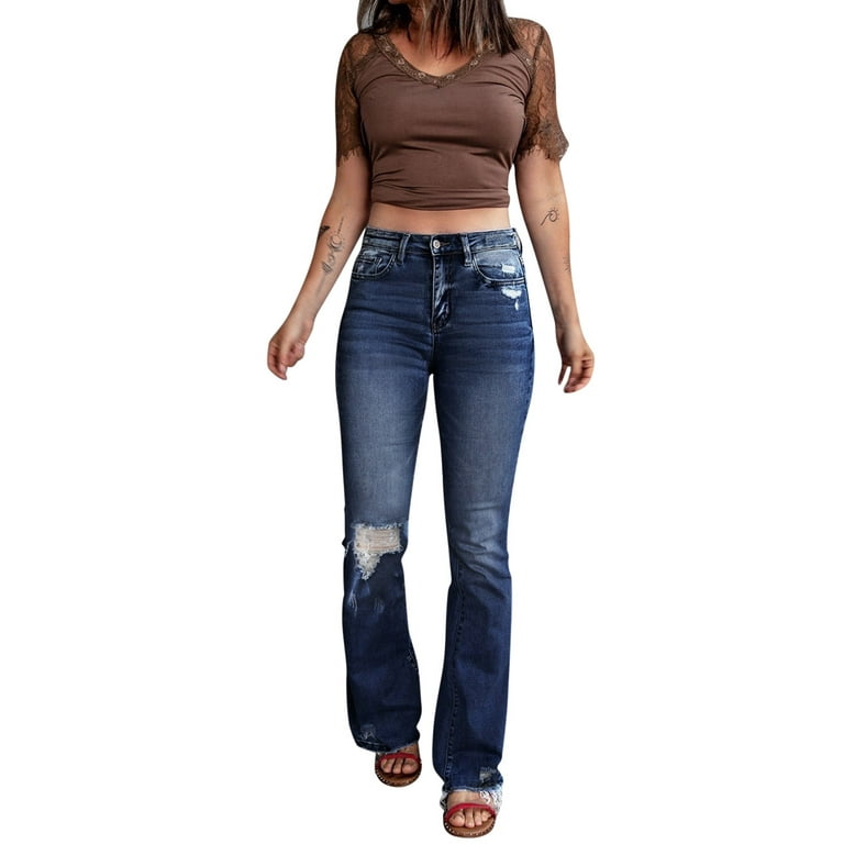 ZIZOCWA Gap Jeans For Women Skinny Light Slim-Fit Women'S Stretch Zipper  Jeans High Retro Micro-Flare Ripped Button Waist Women'S Jeans Jean Brands  For Women 