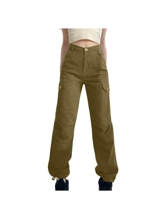 Frobukio Women Cargo Pants High Waist Straight Leg Baggy Pants E-Girls  Boyfriend Trousers Streetwear Black M 
