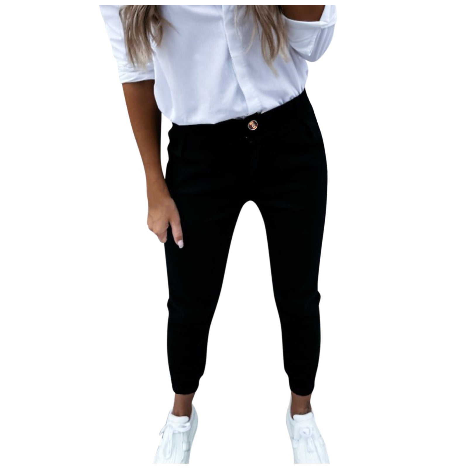 ZIZOCWA Home Pants Womens Winter Pants Casual Waist Pocket Fitness Pants  Women Workout Pants Out Cropped Casual Button Solid Leggings Skinny High Pants  Work Pants For Women Office 