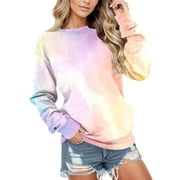 ZIZOCWA Long Sleeve Round Neck Sweatshirt for Women Casual Loose Fit Vintage Crewneck Hoodies Soft Cotton Daily Sweatshirt Fall Pink SizeM