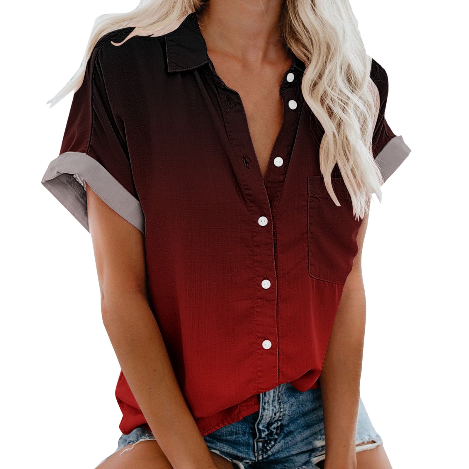 ZIZOCWA Nina Renee Lyday Storefront T Shirt Womens V Neck Womens Fashion  Short Sleeve Gradient Printing Pocket Button Tee Casual Popular Blouse Tops  Fall Flannels 