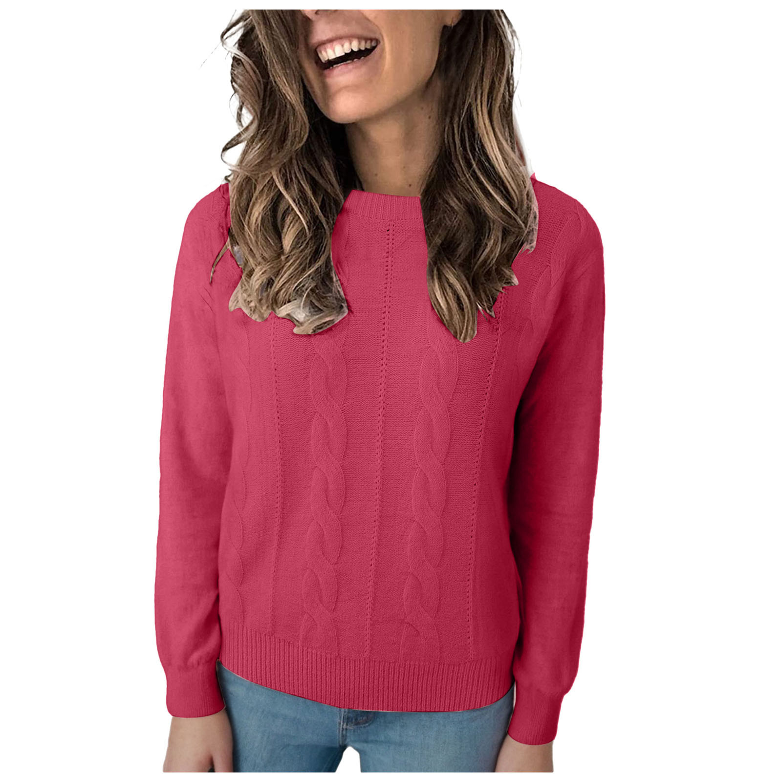 ZIZOCWA Oversized Fall Knitted Sweater for Women Crew Neck Solid Color ...