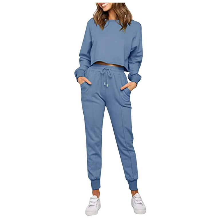 ZIZOCWA Plus Comfy Outfits Cute Outfits for Women Party Women'S Two Piece  Set Of Gradient Solid Color O Neck Long Sleeve Csual Tops And Long Pants