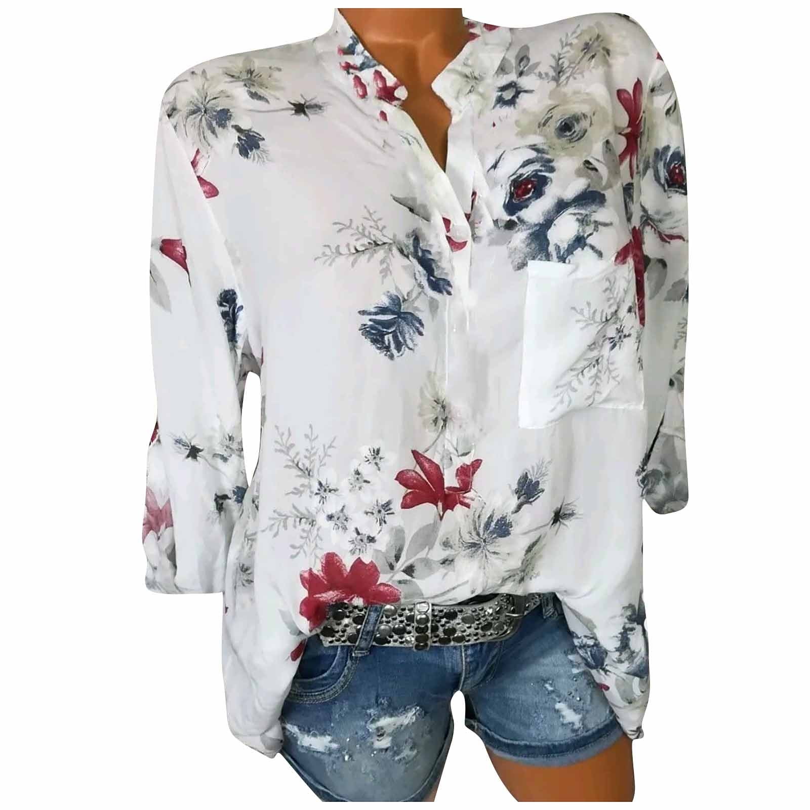 ZIZOCWA Ropa Vaquera Para Mujer Plus Size Top Long Pullover Fashion Flower  Print Elegant Floral Women'S Bottom Button Casual Top Plus Size Tops Work  Tops For Women Office Plus Size 