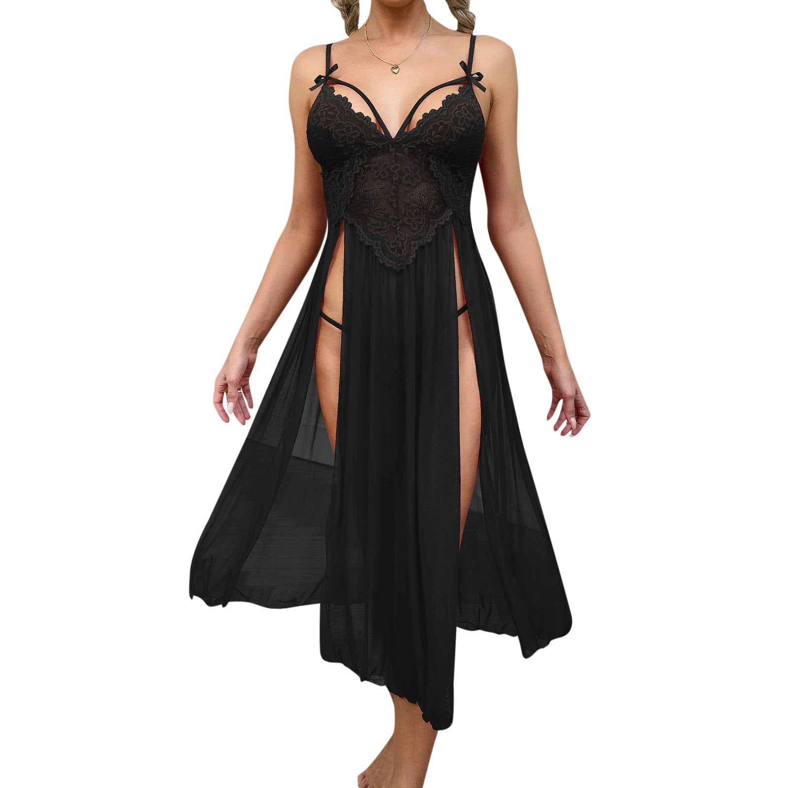 Amazon.com: Vxuxlje Women's Semi Sheer Short Sleeve Lingerie Dress Glossy  Nylon Bodycon Night Dress Chemise Black One Size: Clothing, Shoes & Jewelry