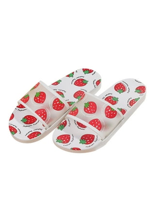 Strawberry Fuzzy Slippers for Women White / L/XL