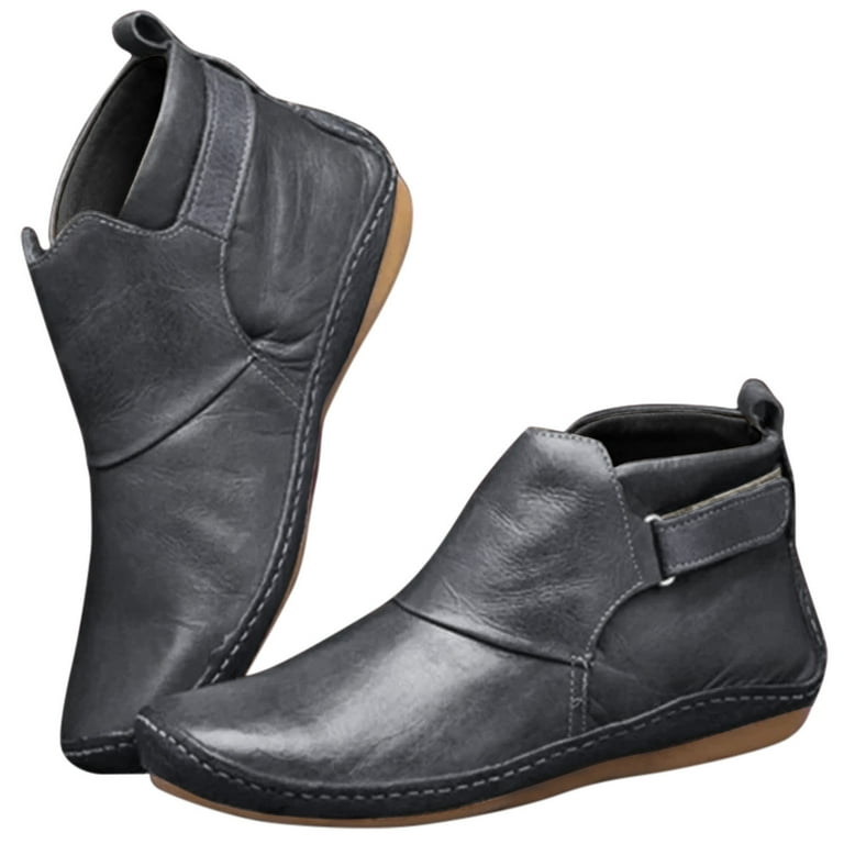 ZIZOCWA Walking Shoes Women Wide Width Boots With Heels For Women Fashion Loop Women S Hook Flat Comfortable Boots Leather Casual Fashion Pure Color