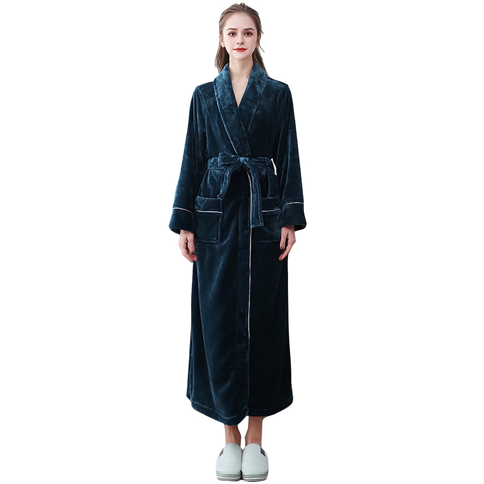 ZIZOCWA Winter Flannel Robes for Women Loungewear Long Soft Warm Full Length Bathrobes Thicken