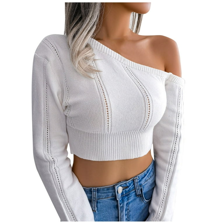 ZIZOCWA Women Long Sleeve Color Block Top Swear Suit Womens Fashion Long Sleeve Fried Dough Twist Off Shoulder Short Knitted Sweater Pullover Half Zip