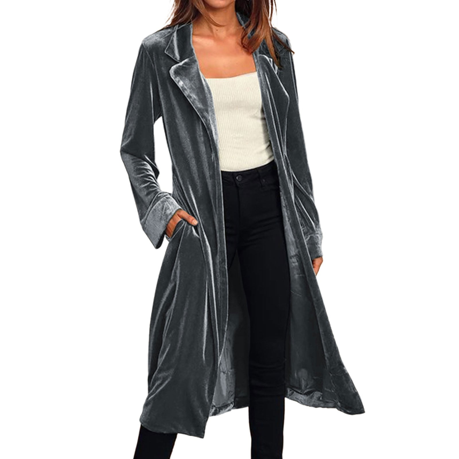 ZIZOCWA Womens Clearance Jacket Women Women Fashion Long Sleeve Velvet Wind Coat Cardigan Jacket