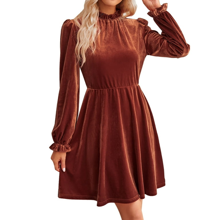 Long Sleeves Winter Velvet Coffee Party Dress Long Sleeves Winter Velvet Coffee Party Dress