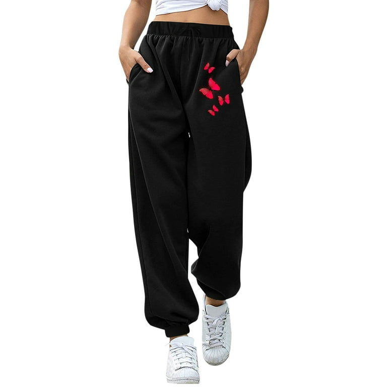 ZIZOCWA Womens Joggers Athleta Womens Cargo Pants Womens Trousers Mid Waist  Black Batterflies Prints Long Pants Loose Casual Work Office Trousers Linen  Pants Petite 
