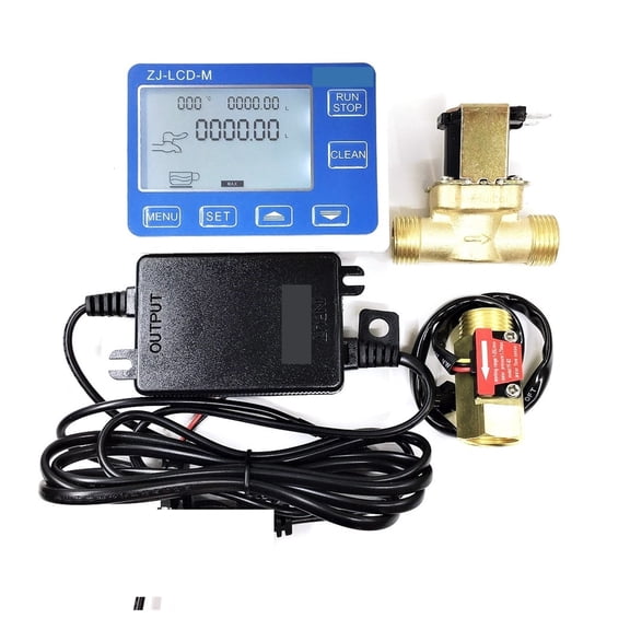 ZJ-LCD-M Meter Controller+G1/2" Flow Sensor + Valve +Power Charge For Water Liquid Measurement Or Quantitative