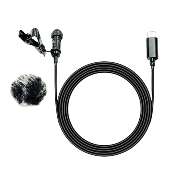ZJ030MR USB C Lavalier Lapel Microphone, Clip On Omnidirectional Condenser Mic 20Hz-16KHz Muffs Optional