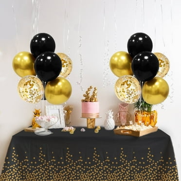 MBYHSC Black and Gold Party Decorations Balloon Stand and Tablecloth for Birthday Wedding Anniversary Retirement Father's Day New Years Graduation Decorations 2025