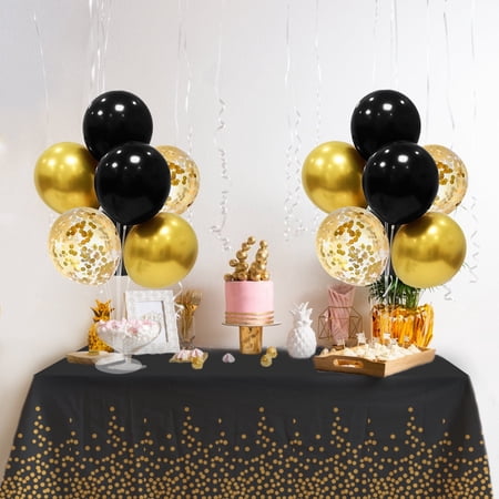 MBYHSC Black and Gold Party Decorations Balloon Stand and Tablecloth for Birthday Wedding Anniversary Retirement Father's Day New Years Graduation Decorations 2025