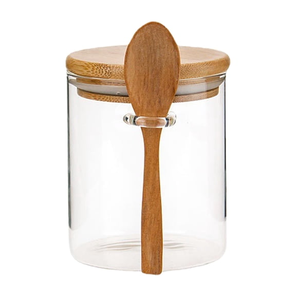 ZJDOAK Coffee Sugar Container Set with Scoop, Glass Jars with Bamboo Lids and Spoon Overnight Oatmeal Jars Containers with Lids and Spoon for Loose Tea, Yogurt