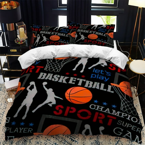 ZJEOQOQ 3 Piece Kids Quilts Set Throw Kids Sports Duvet Cover Basketball Bedding Boys Teens Sports Comforter Cover 1 Duvet Cover & 2 Pillowcases Queen Size