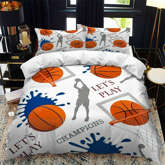 ZJEOQOQ 3 Piece Kids Quilts Set Throw 3D Basketball Bedding Set for Teen Boys, Duvet Cover Set,3pcs 1 Duvet Cover 2 Pillowcase(No Duvet&Comforter Inside), Full Size
