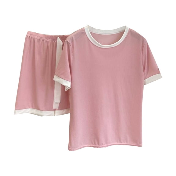 ZJFXGS Cooling Pajamas for Women Pajamas for Women Set Women'S Sleepwear Short Sleeve Pajama Set Two Piece Short Set for Women Pink 2XL