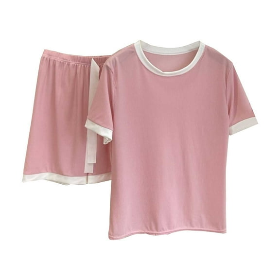 ZJFXGS Cooling Pajamas for Women Pajamas for Women Set Women'S Sleepwear Short Sleeve Pajama Set Two Piece Short Set for Women Pink 3XL