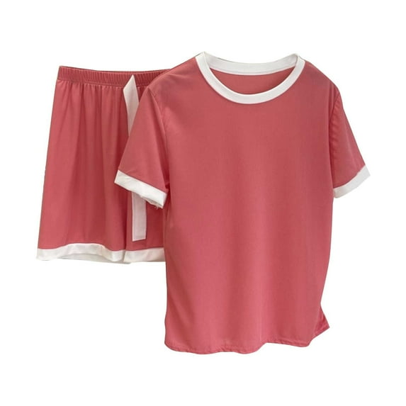 ZJFXGS Cooling Pajamas for Women Pajamas for Women Set Women'S Sleepwear Short Sleeve Pajama Set Two Piece Short Set for Women Red 3XL