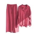 thumbnail image 1 of ZJFXGS Pants Sets Women 2 Piece Outfits Shirt and Pants Women'S Casual Solid Retro Plus Size Cotton Button Shirt High Waist Loose Pocket Long Pant Suit with Shirt and Loose Pants Pink M, 1 of 5