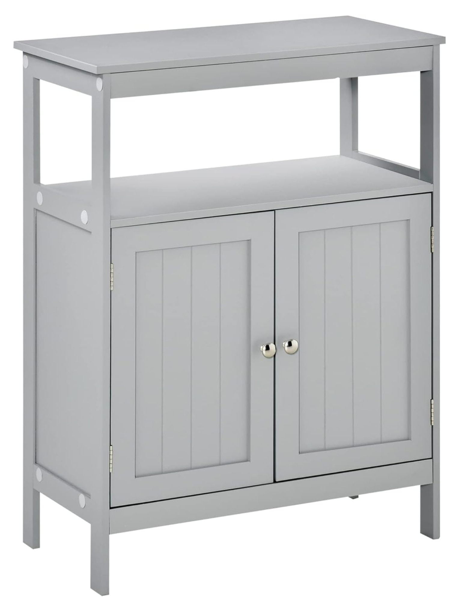 Gray Freestanding Storage Cabinet with Doors and Open Shelf