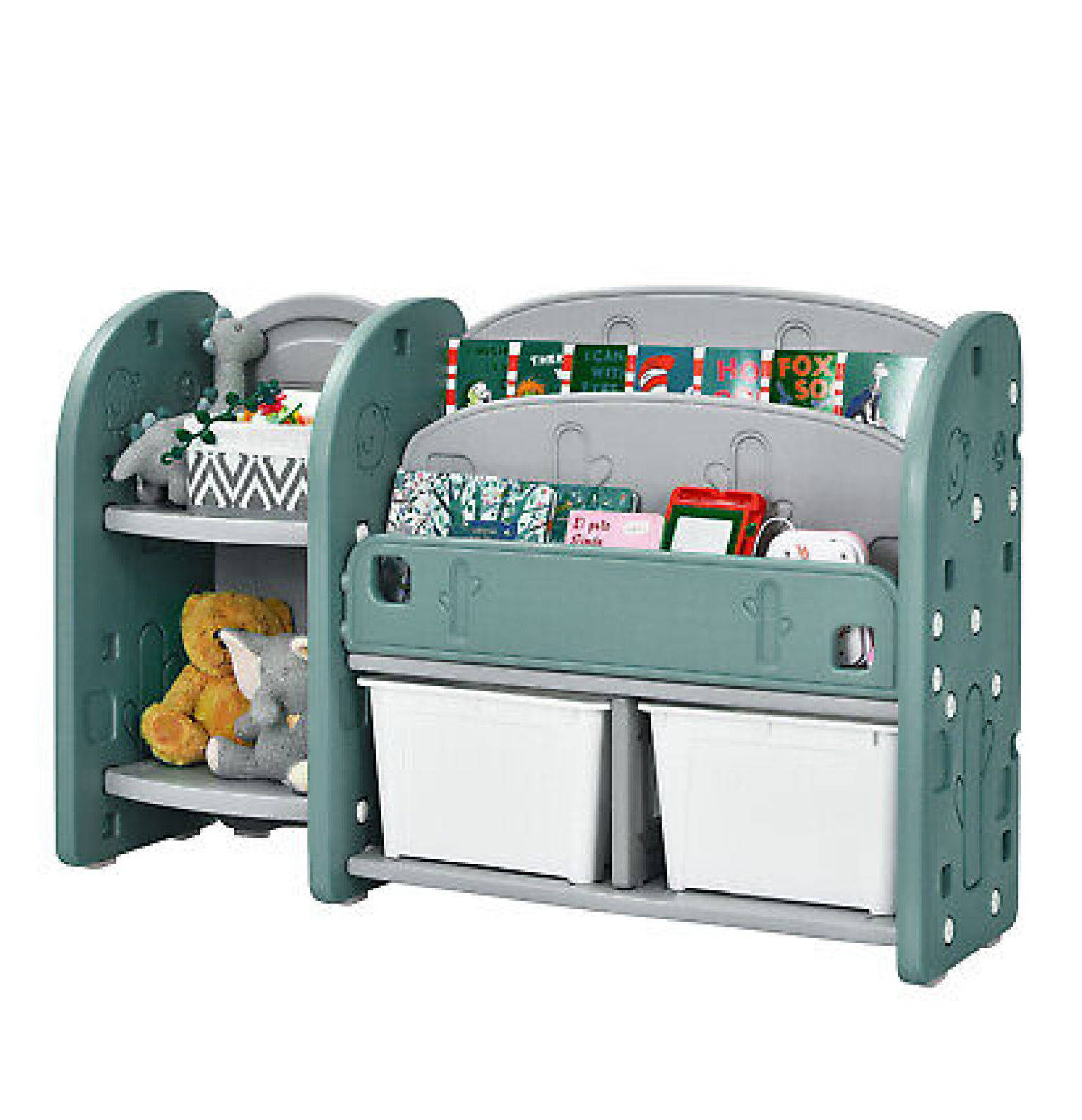 Costway Kids Toy Storage Organizer w/ 2-Tier Bookshelf & Plastic Bins