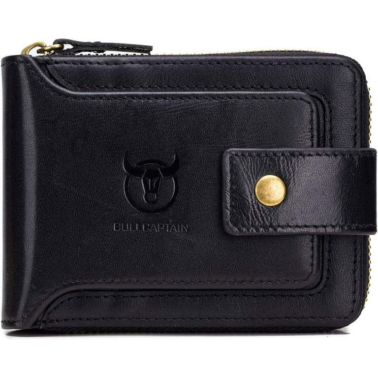 小物  logo black bifold wallet BULLCAPTAIN RFID Genuine Leather Wallet for Men with Hidden Card