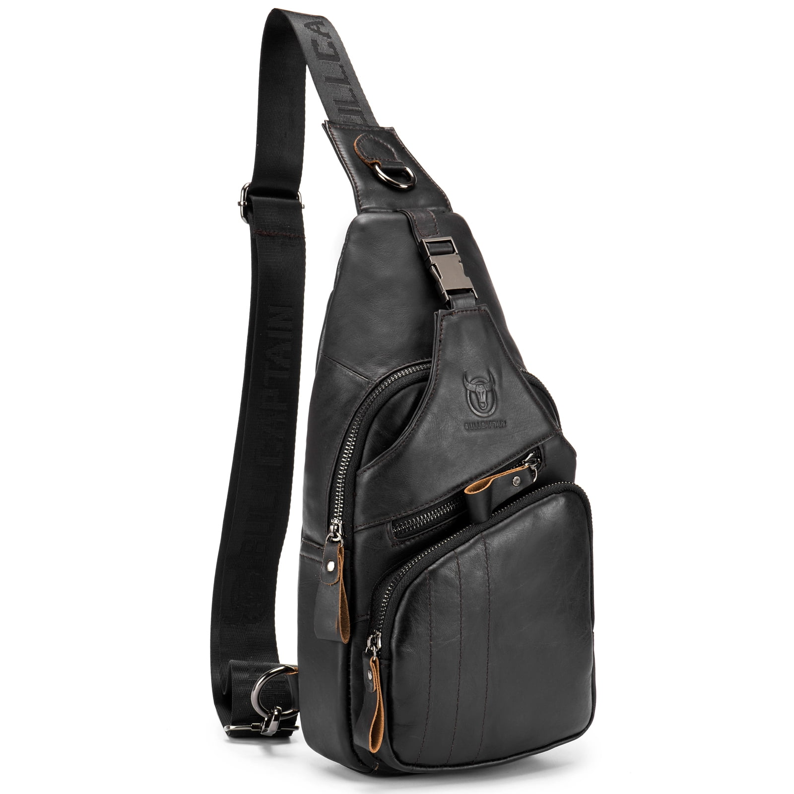 BULLCAPTAIN Men Sling Bag Water Resistant Theft Genuine Leather Chest Pack Cross Body Bag Shoulder Backpack Casual Messenger Bag