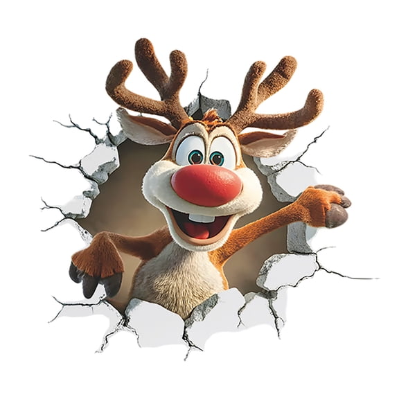 ZJNGJC 3D Santa and Reindeer Breakthrough Wall Decal Large Removable Holiday Window Sticker for Winter Christmas Brown