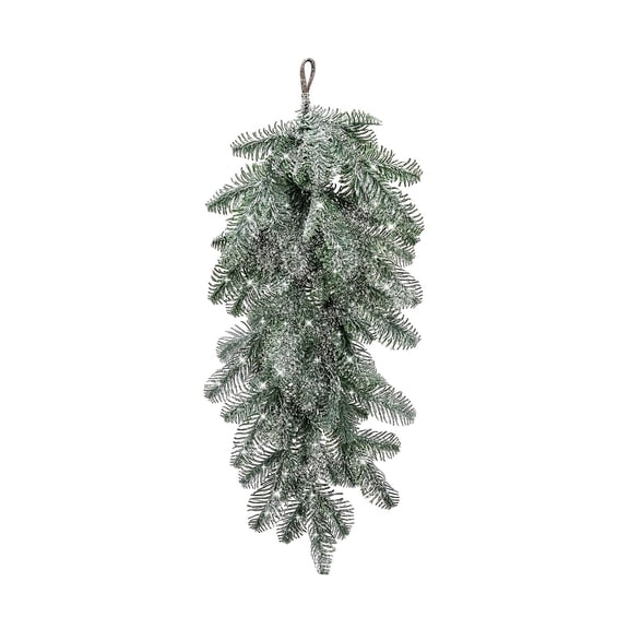 ZJNGJC Artificial Christmas Snow Teardrop Swag, 26.38" Snow Flocked Norfolk Pine Teardrop Door Swag, Frosted Real Touch Pine Wreath Staircase Swags for Xmas Door Mantle Fireplace White