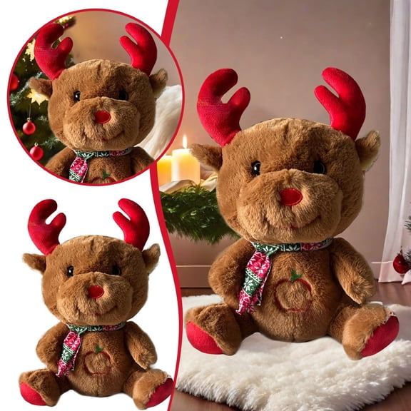 ZJNGJC Christmas Reindeer Plush Christmas Breathing Light Sleep Moon Cute Toy Music Baby With Action A