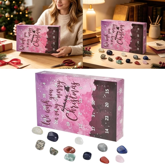 ZJNGJC Countdown Sets 24 Days Christmas Natural Calendar 24PCS Tumbled Stones Rock Xmas For Kids Adults Geology Enthusiasts Pink