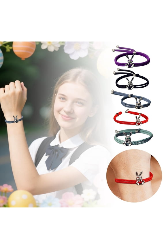Cute Bunny Adjustable Bracelet, 5-Color Braided Rope with 3D Rabbit Charm, Easter Themed Jewelry for Women, Girls & Kids, for Daily Wear, Easter Gifts & Party Favors, 5Pcs