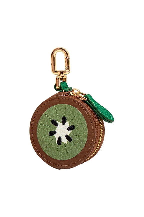 Cute Fruit Coin Purse Bag Charm, Mini Leather Coin Change Purse & Pouch Holder Keychain Charm for Handbag Tote Wallet, Kawaii Fruit Bag Charms for Girl Women Green