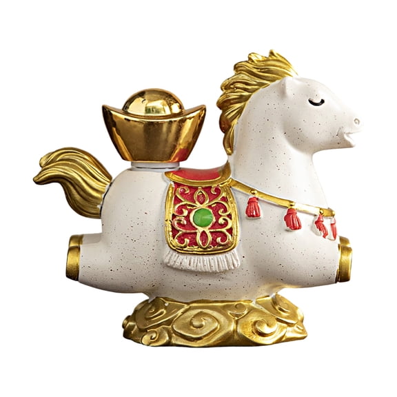 ZJNGJC Feng Shui Chinese Zodiac Year of The Horse Statue, Money Attracting Wealth Home Decor Ornament, Fortune Horse with Gold Ingot & Gourd, Office Desktop Decoration A
