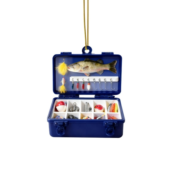 ZJNGJC Fishing Tackle Box Ornament, Angler Fishing Gear Decoration, Fisherman Acrylic 2D Ornaments, Christmas Tree Decor, Christmas Gifts for Fishing Lover C