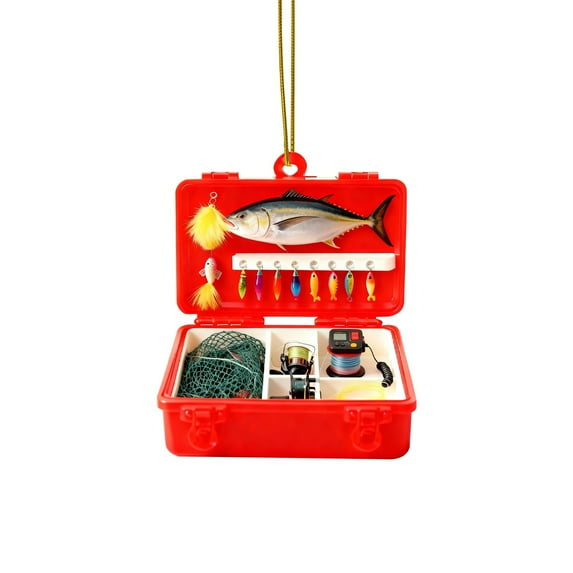 ZJNGJC Fishing Tackle Box Ornament, Angler Fishing Gear Decoration, Fisherman Acrylic 2D Ornaments, Christmas Tree Decor, Christmas Gifts for Fishing Lover A