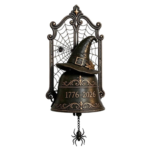 ZJNGJC Halloween Gothic Witch Hat Bell Wall Decor, Gothic Vintage Metal Hanging Bell with Spider Web & Spider Pendant, Retro Wall Art for Front Door, Porch Halloween Decorations